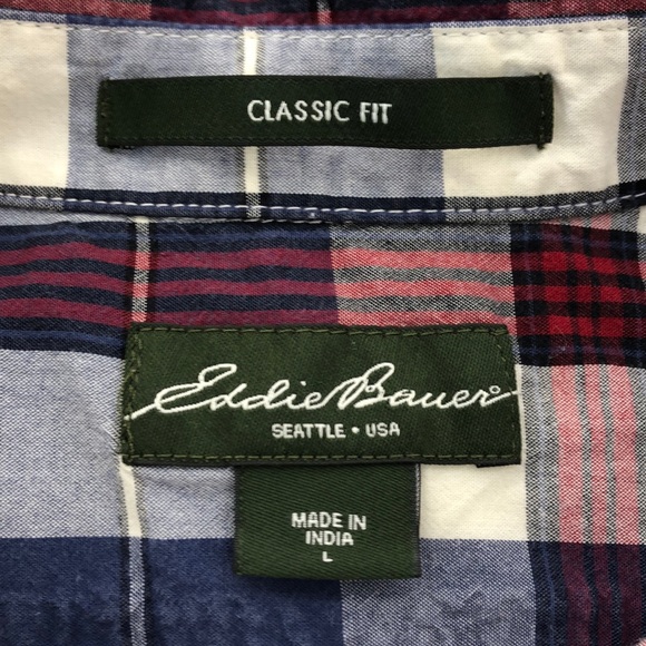 Eddie Bauer Blue & Red Plaid Button Down Shirt - Picture 4 of 6